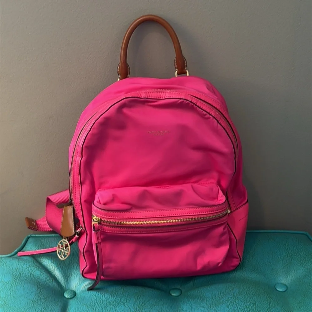 Tory Burch hot pink Barbie pink nylon backpack purse